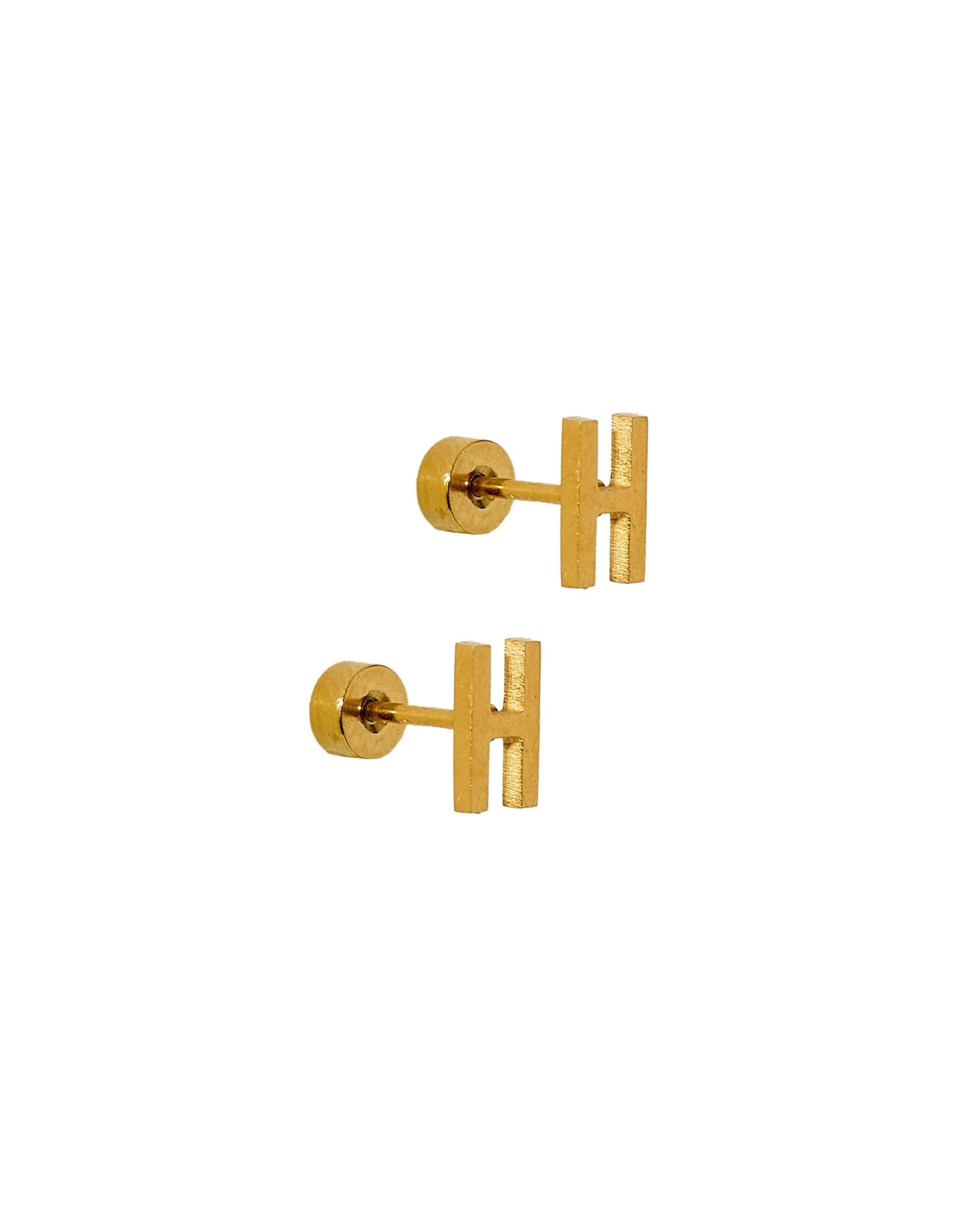 Initial Screwback Flat Back Stud Earrings