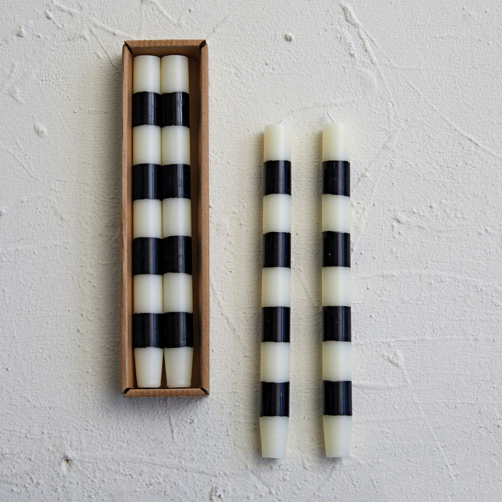 Black Stripe Unscented Taper Candles Set