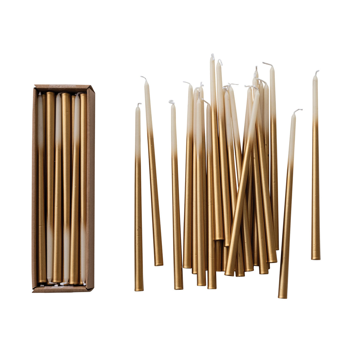 Cream & Gold Two-Tone Thin Taper Candles in Box