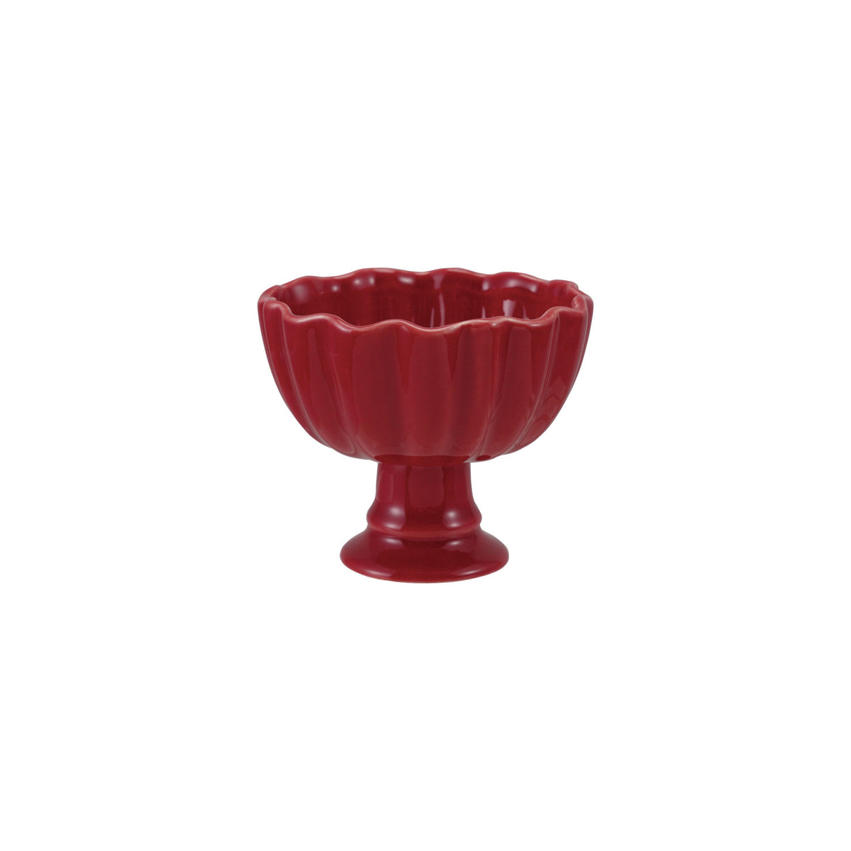 Red Scalloped Footed Bowl