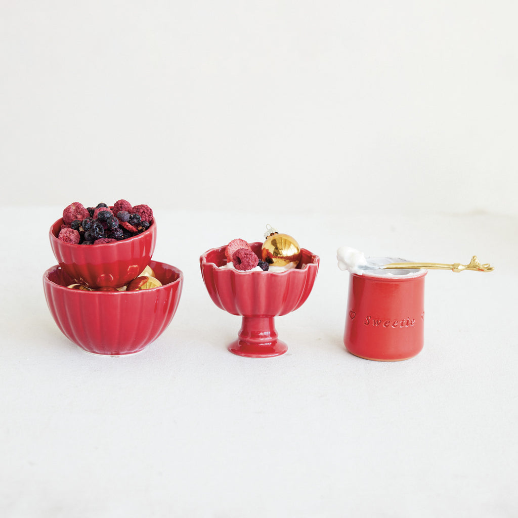 Red Scalloped Footed Bowl