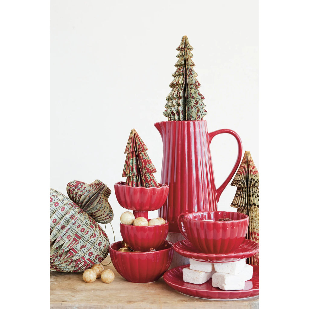 Red Scalloped Footed Bowl