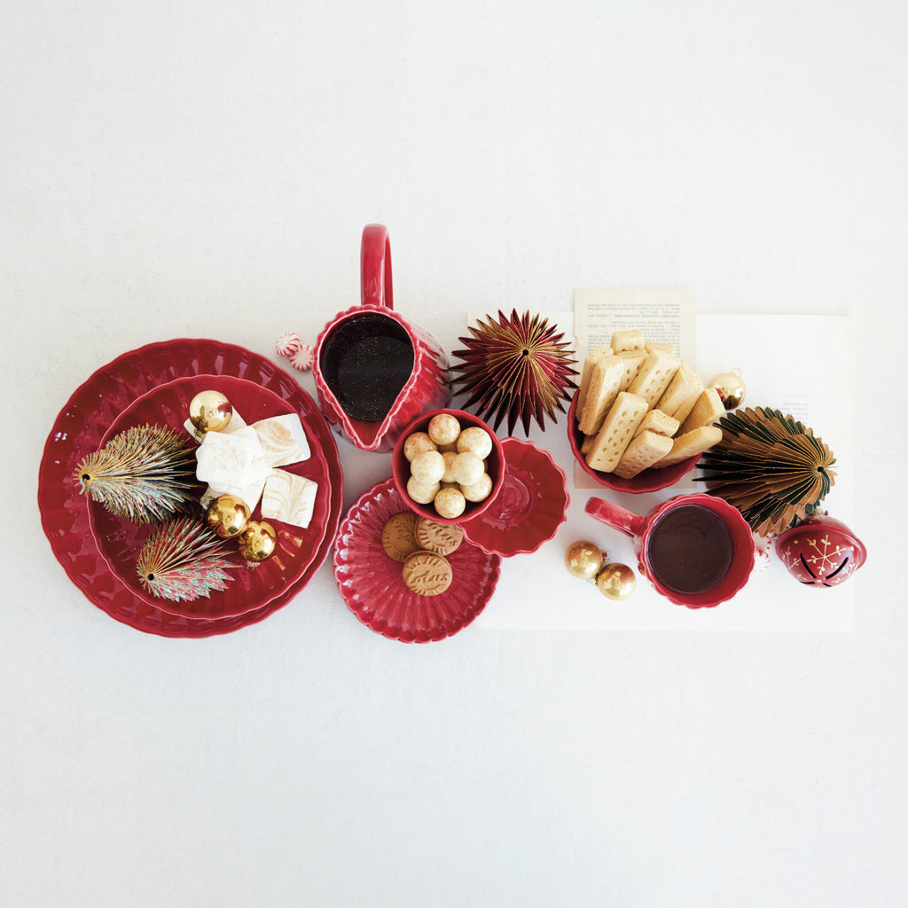 Red Scalloped Footed Bowl
