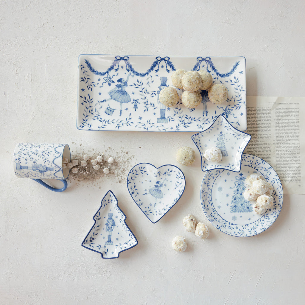 Blue and White Holiday Image Shaped Dish