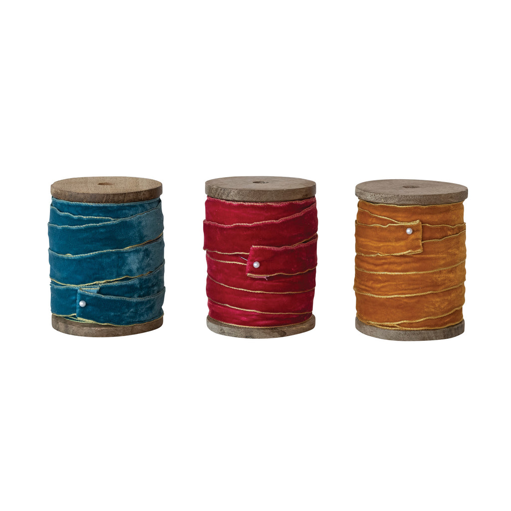 Metallic Gold Edges Velvet Ribbon on Spool