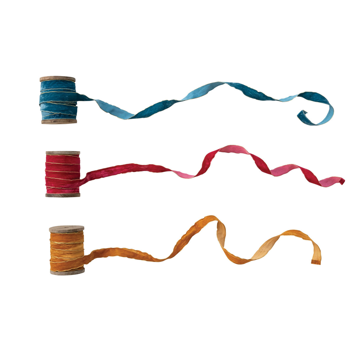 Metallic Gold Edges Velvet Ribbon on Spool