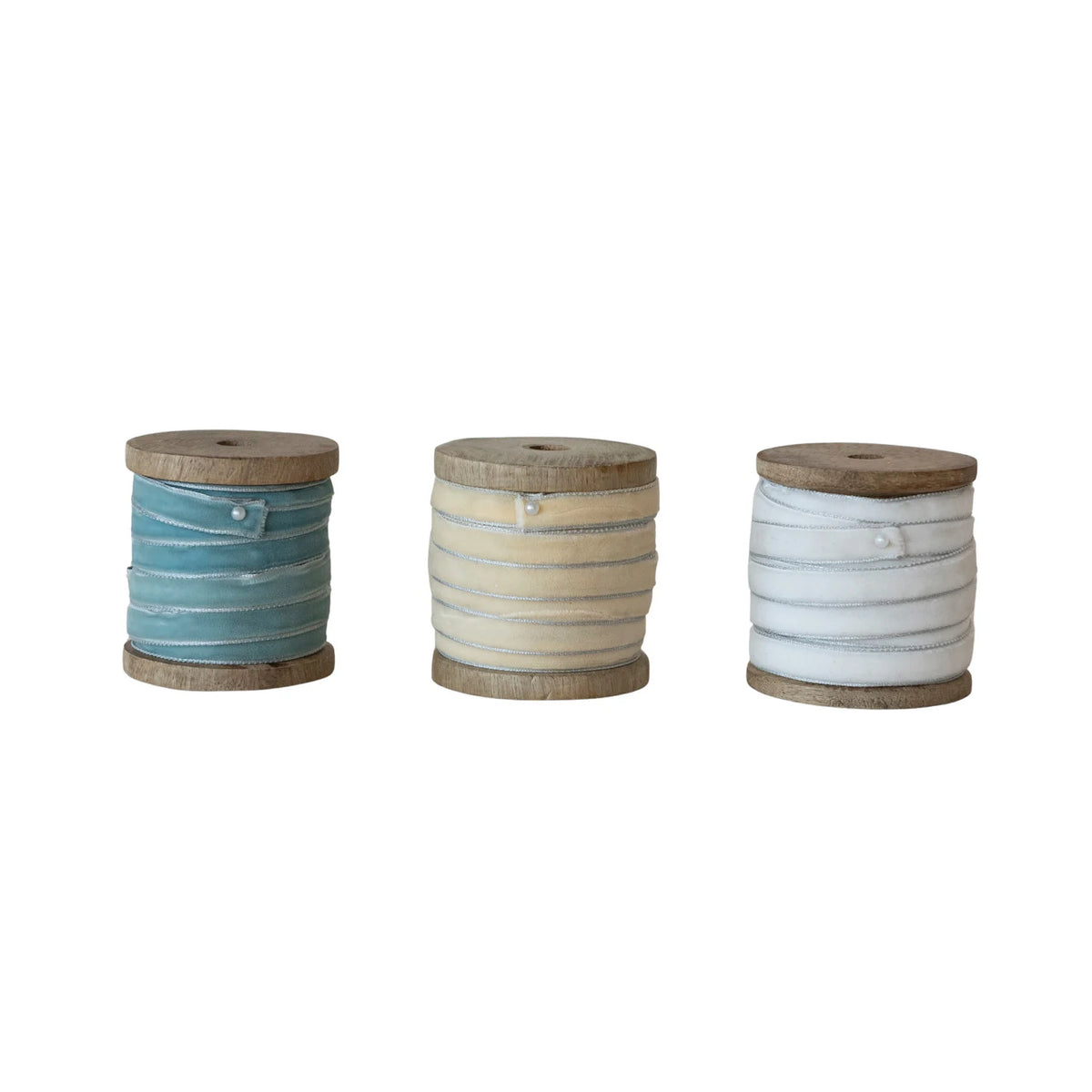 Metallic Silver Edge Velvet Ribbon on Wood Spool