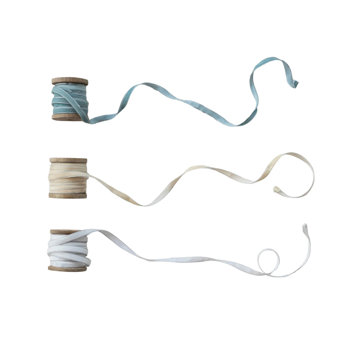 Metallic Silver Edge Velvet Ribbon on Wood Spool