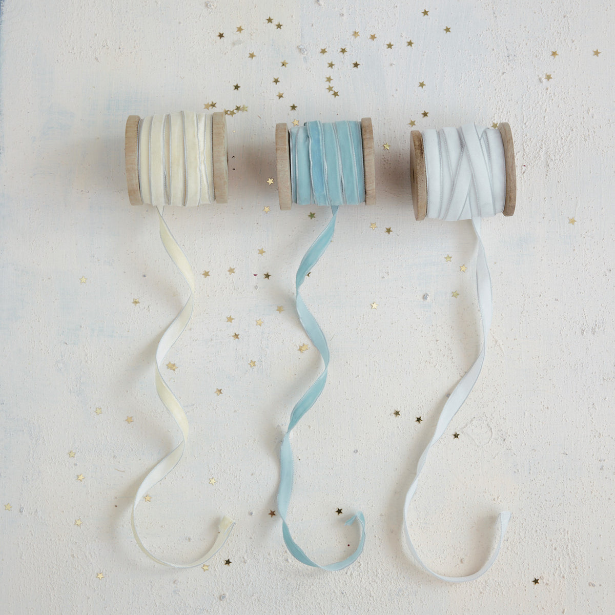 Metallic Silver Edge Velvet Ribbon on Wood Spool