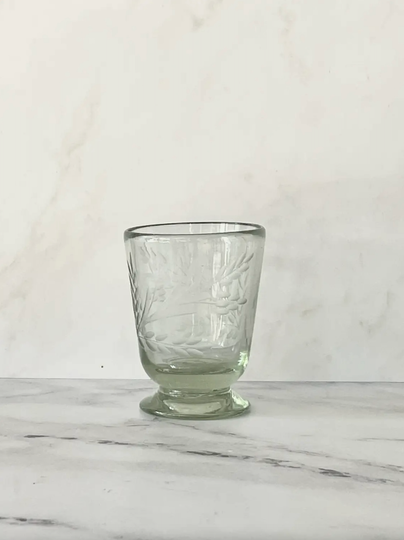 Handblown Etched Footed Glass