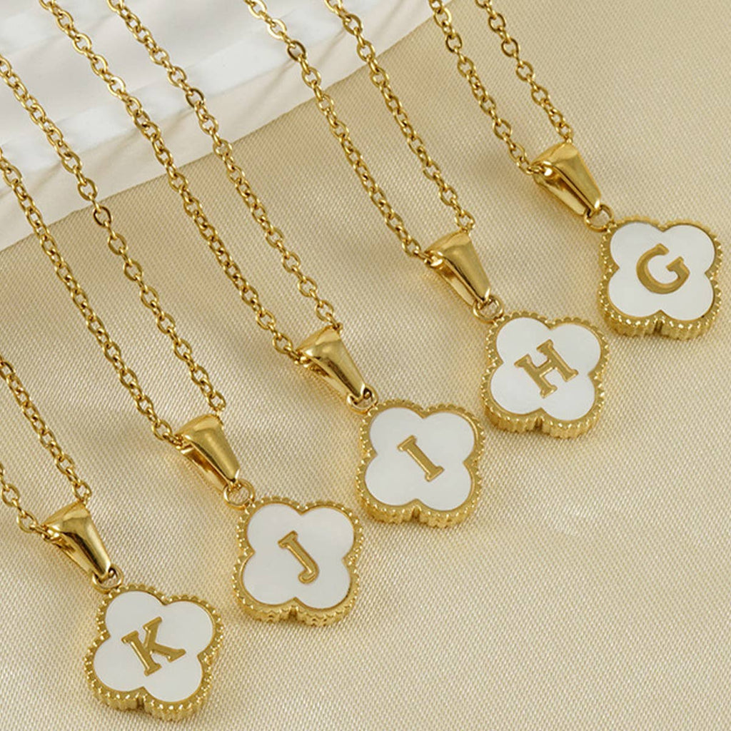 Four Leaf Clover Initial Necklaces