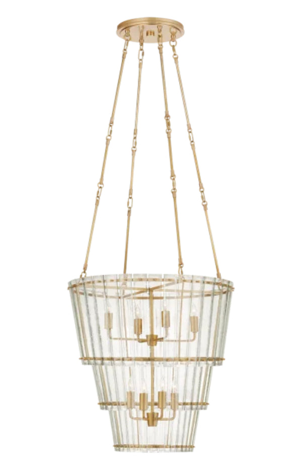 Cadence Waterfall Chandelier in Hand-Rubbed Antique Brass with Antique Mirror