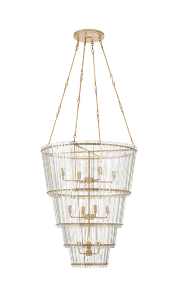Cadence Waterfall Chandelier in Hand-Rubbed Antique Brass with Antique Mirror