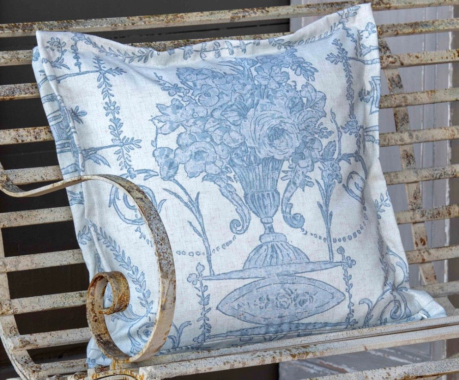 French Floral Blue Pillow