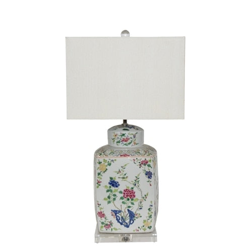 Chinoiserie Floral Cylinder Tea Jar Table Lamp