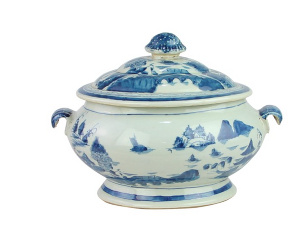 Blue and White Container with Lid