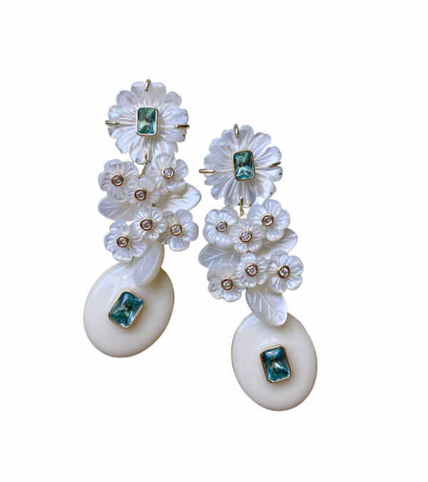 Nicola Bathie Mother of Pearl and Aquamarine Enamel Earrings
