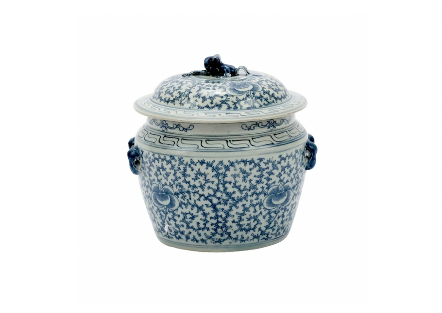Blue & White Lidded Rice Jar Floral Motif