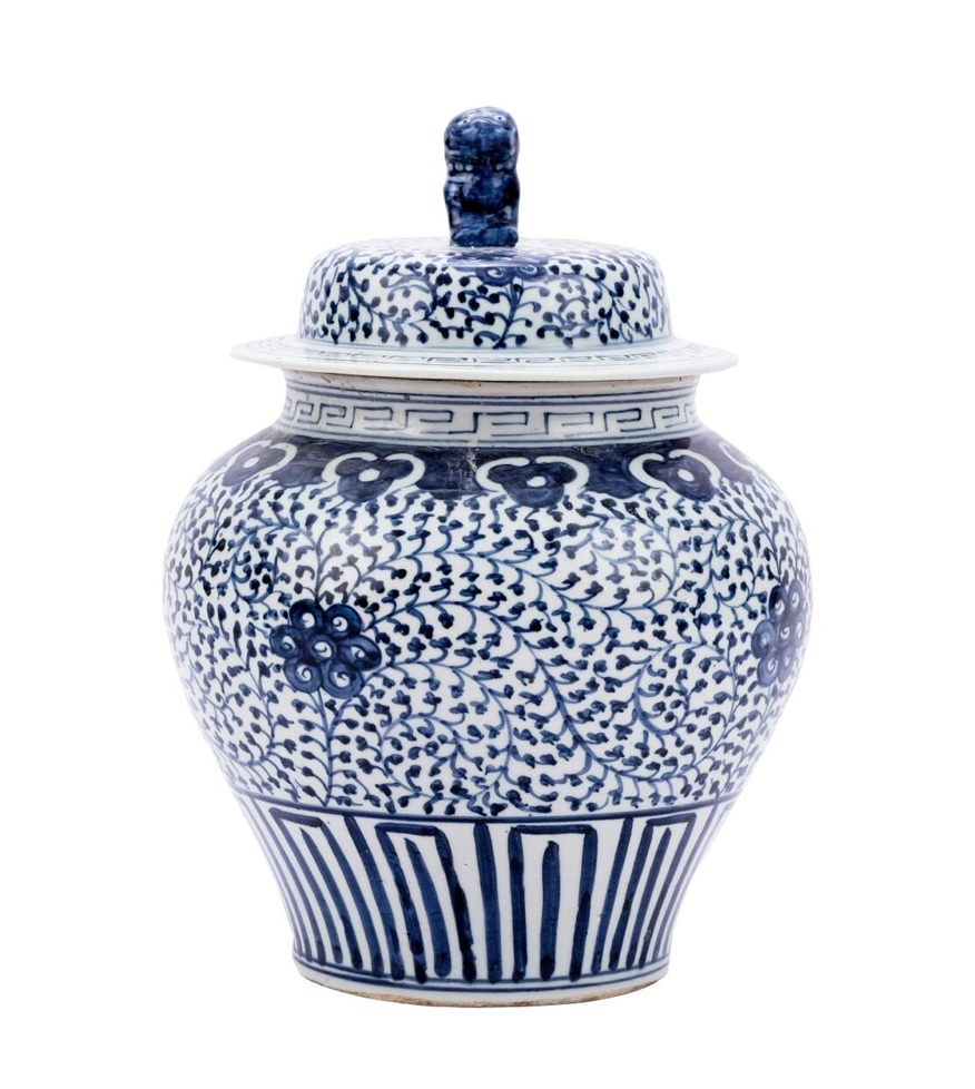 Blue & White Curly Vine Ancestor Ginger Jar