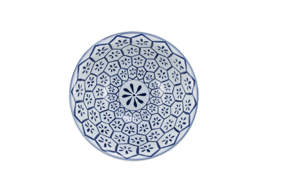 Blue & White Porcelain Bowl Turtle Shell Motif