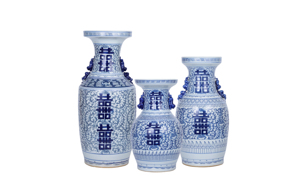 Blue and White Double Happiness Flower Vase