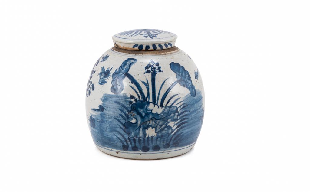 Vintage Ming Jar Plum Lily Pad Motif