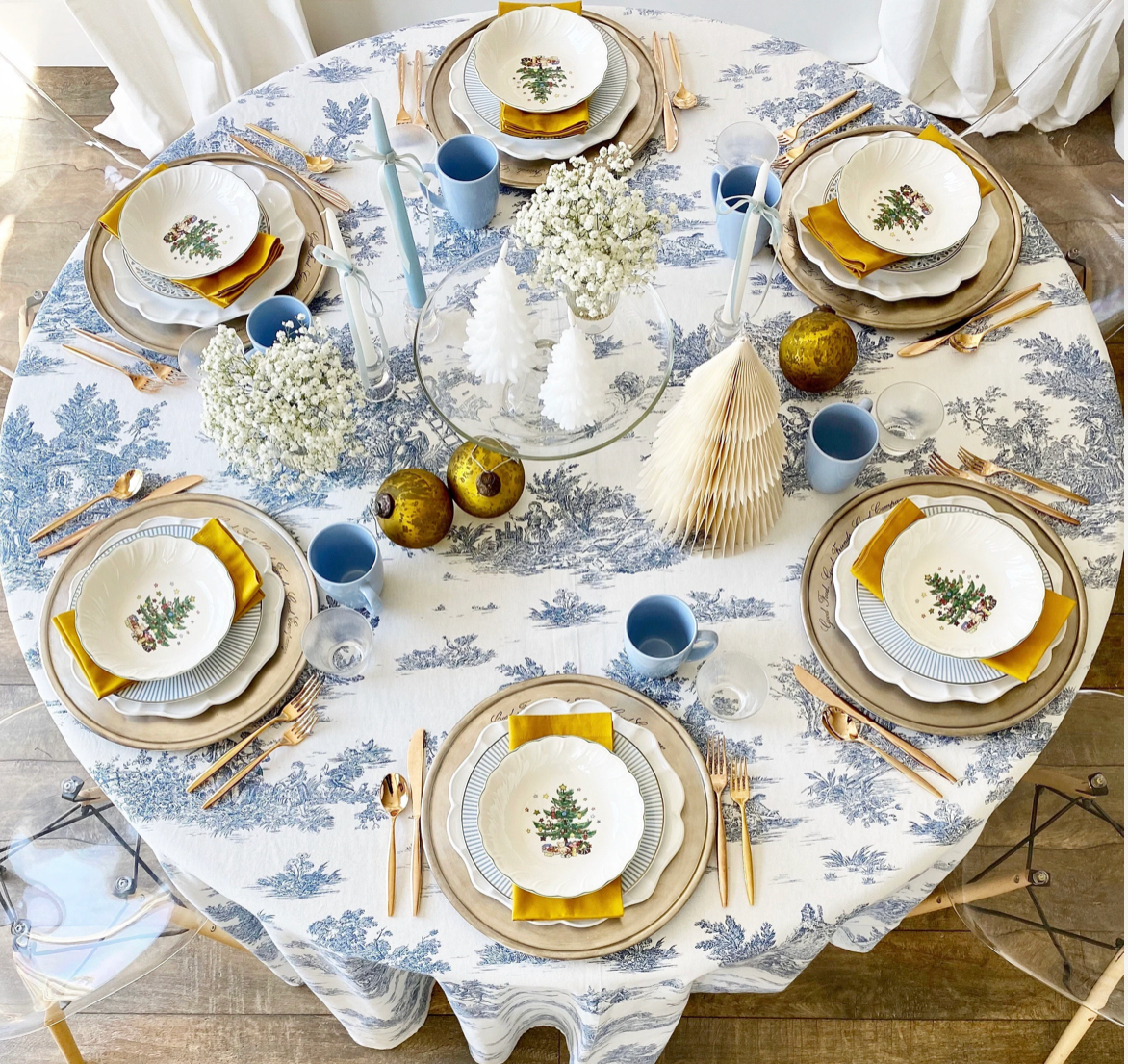 Italian Washed Cotton Toile Tablecloth & Napkins