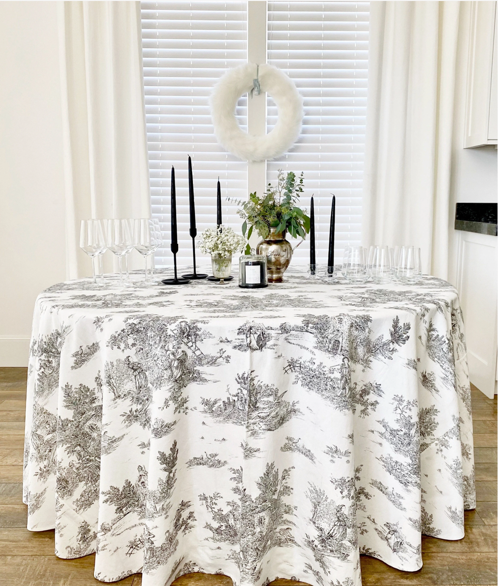 Italian Washed Cotton Toile Tablecloth & Napkins