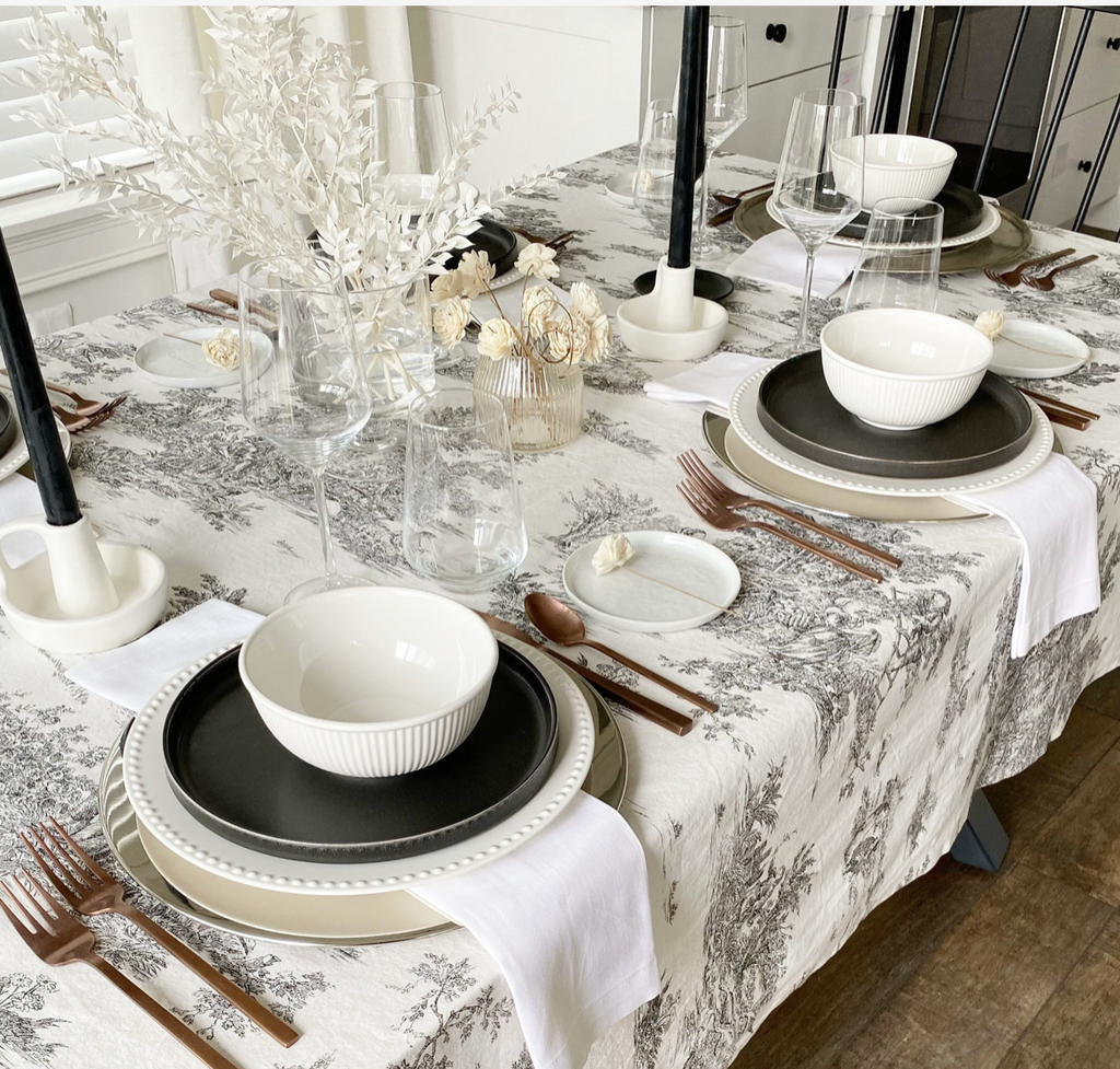 Italian Washed Cotton Toile Tablecloth & Napkins