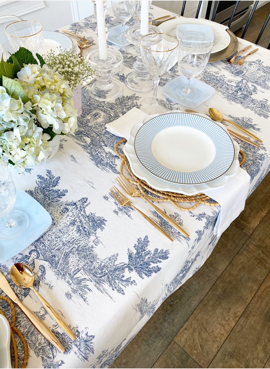 Italian Washed Cotton Toile Tablecloth & Napkins