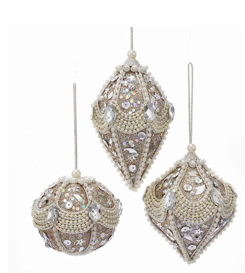Champagne and Silver Beaded Ornament, 3 styles