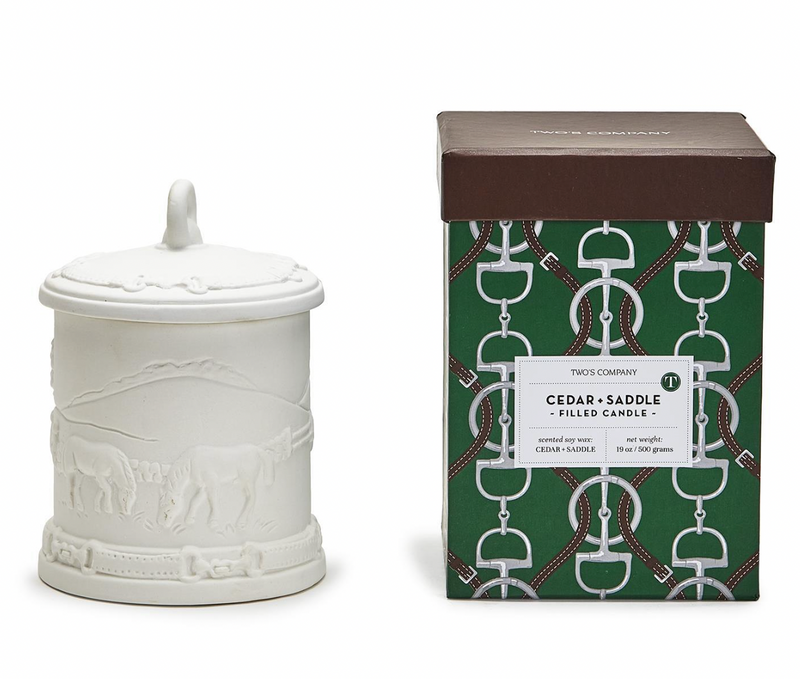 Equine Cedar and Leather Scent Bisque Lidded Candle