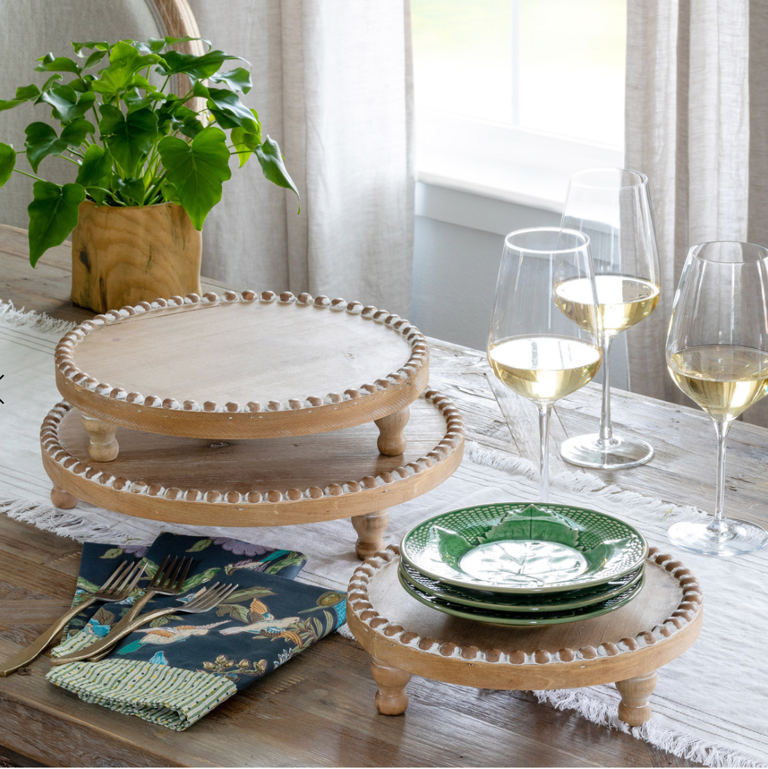 Wood Beaded Serving Trays- Set of 3