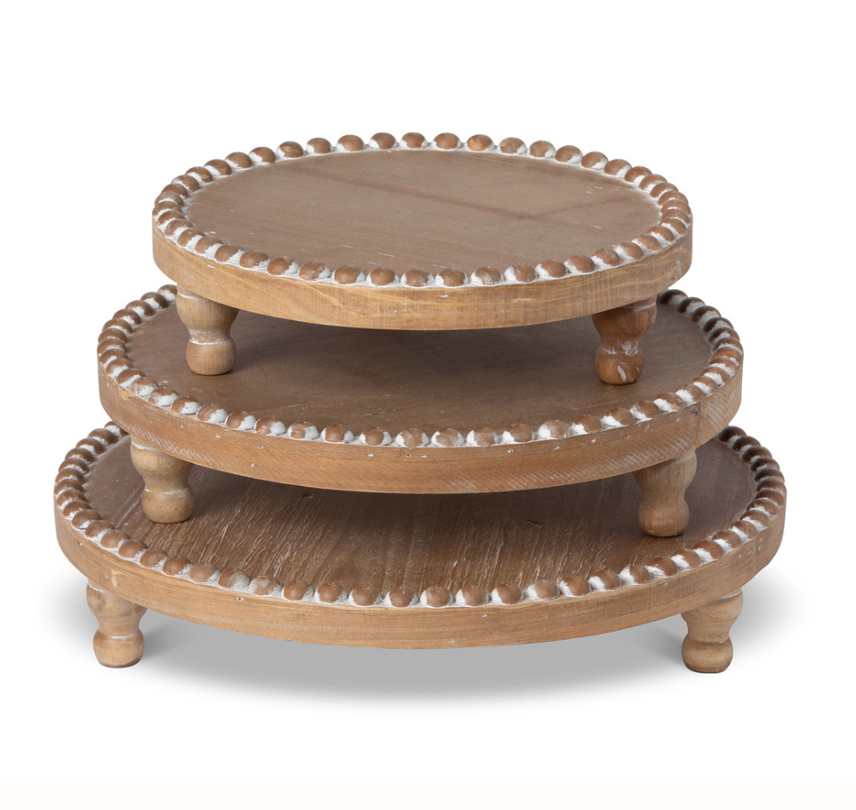 Wood Beaded Serving Trays- Set of 3