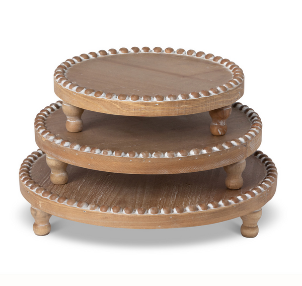 Wood Beaded Serving Trays- Set of 3