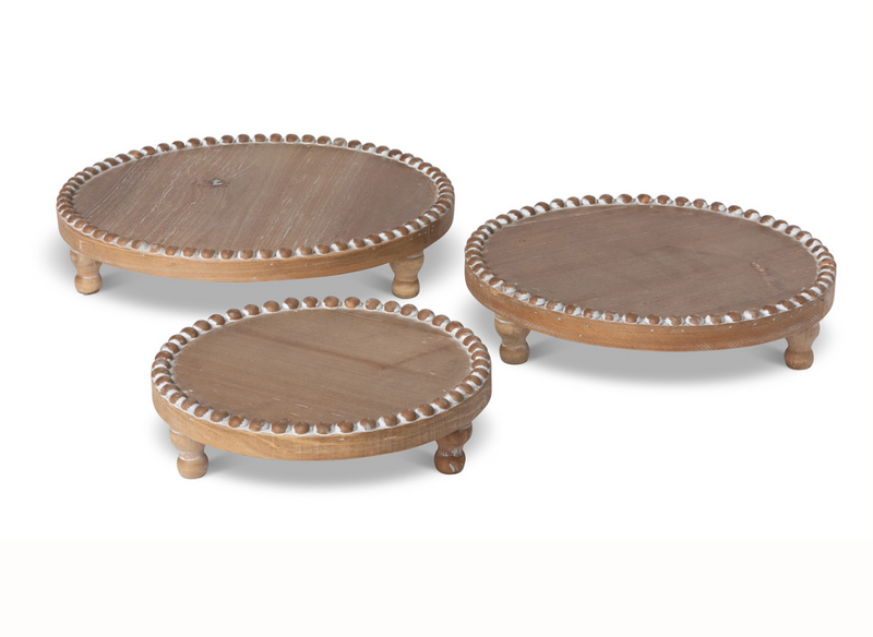 Wood Beaded Serving Trays- Set of 3