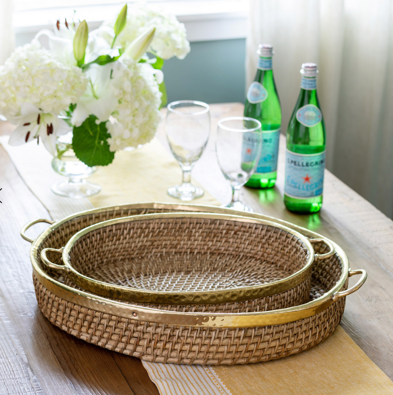 Amelia Woven Bamboo and Brass Oval Tray- Set of 2 – The Fox Group
