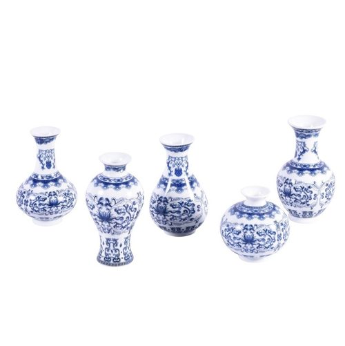 Blue & White Porcelain Bud Vases - Set of 5