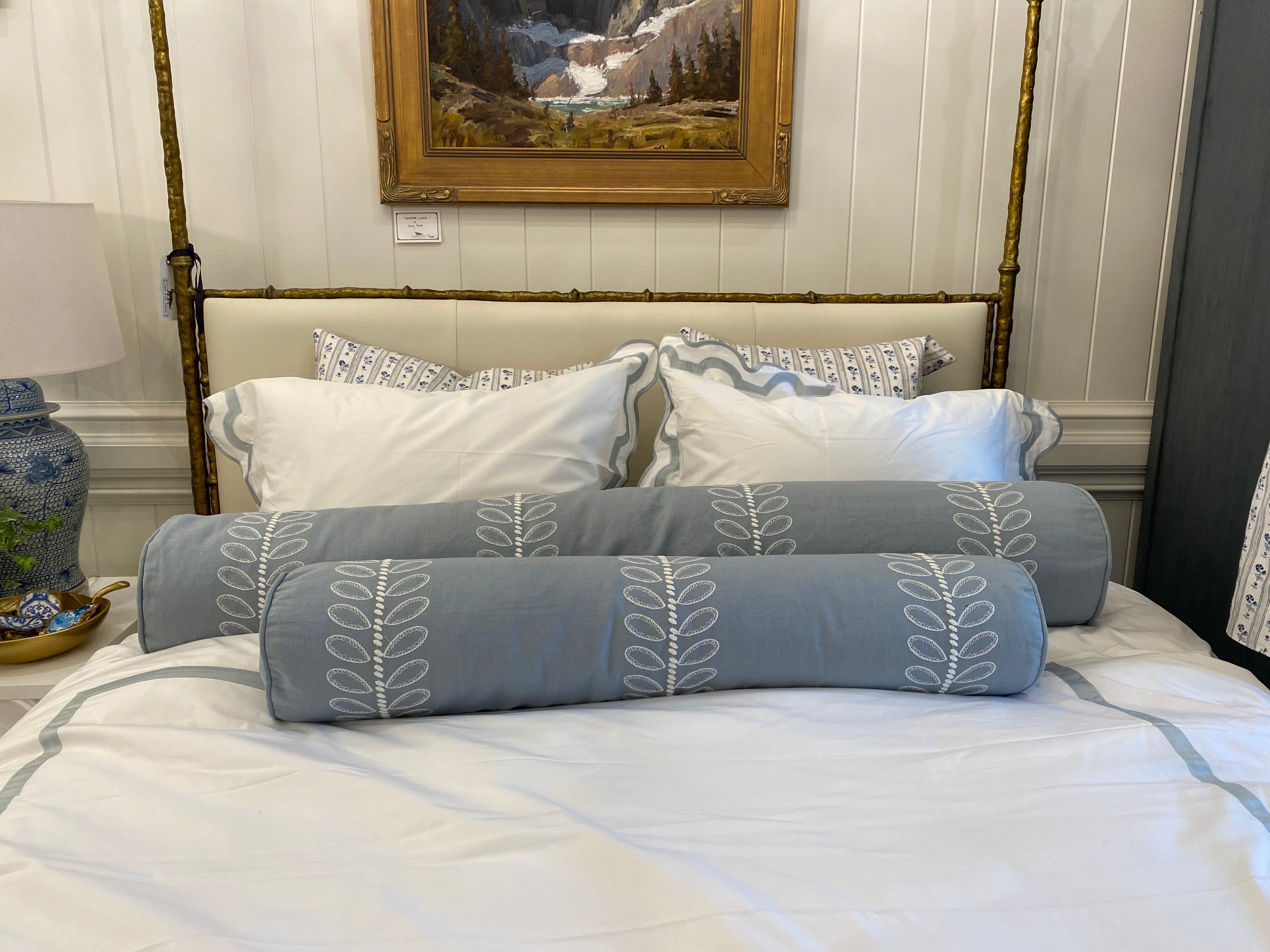 Camille Embroidery Schumacher Bedding Bolster Pillow