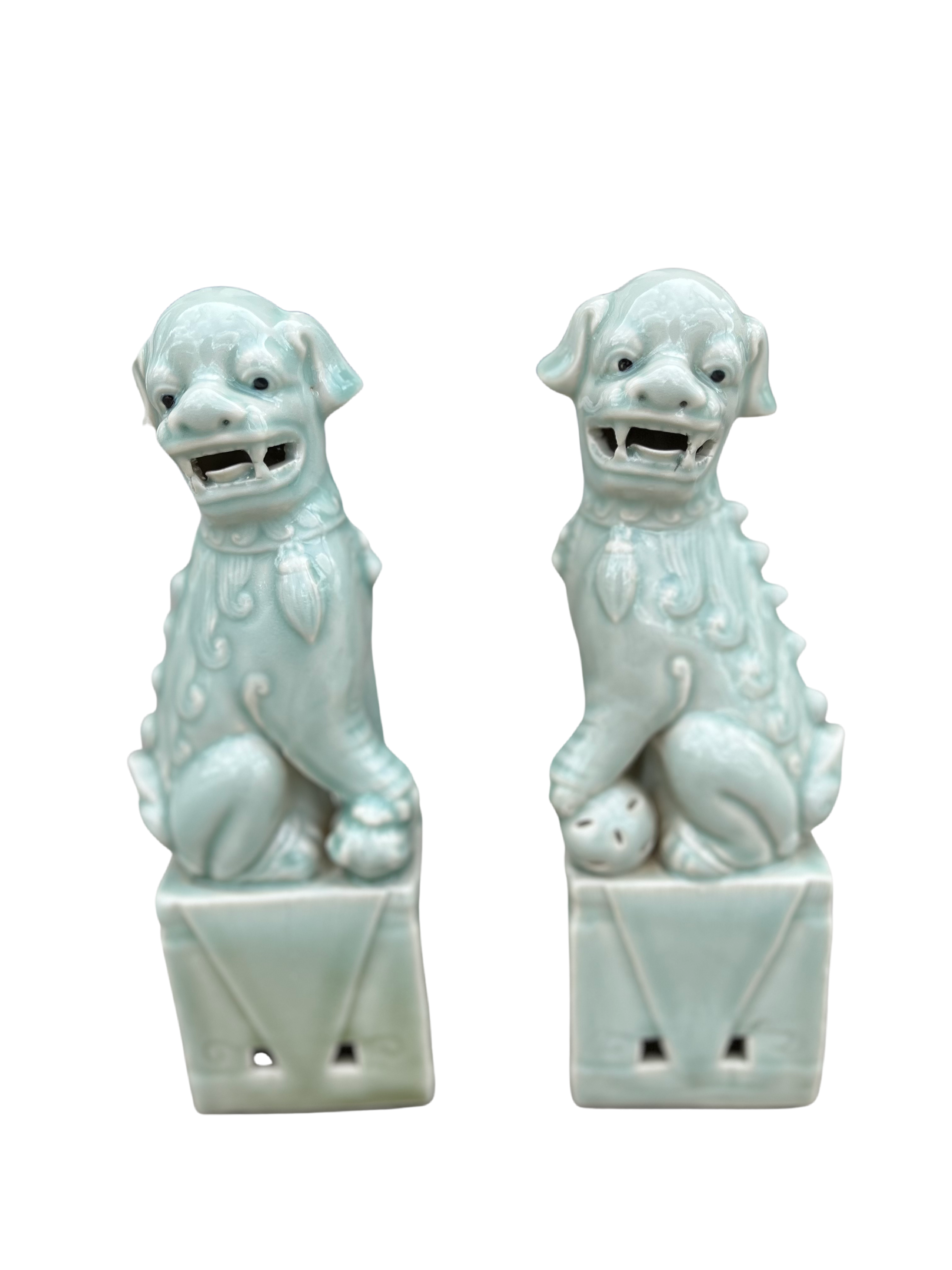 Celadon Foo Dogs, set of 2