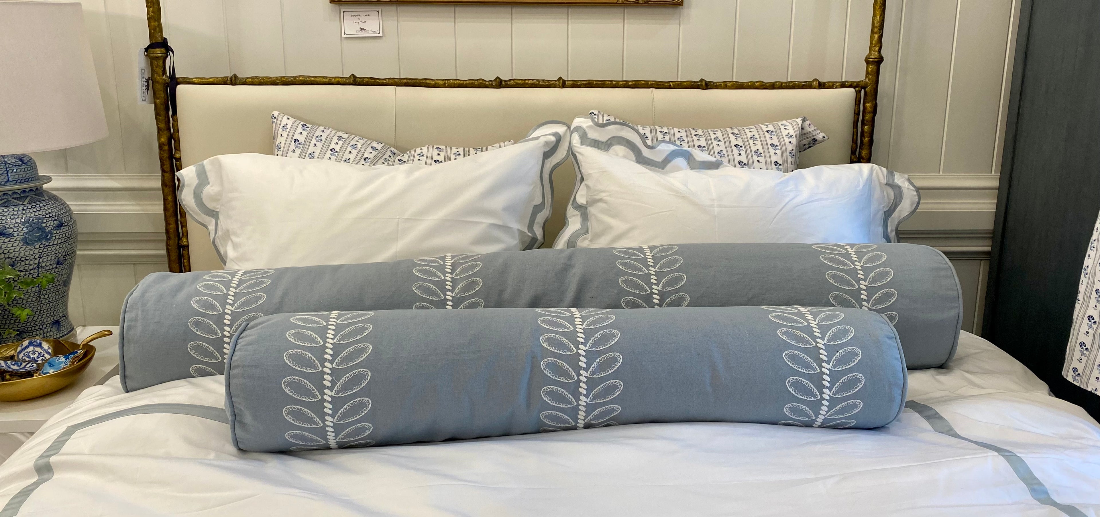 Camille Embroidery Schumacher Bedding Bolster Pillow