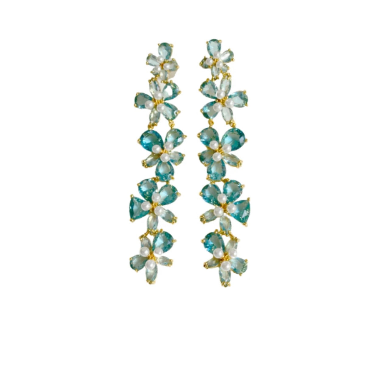 Nicola Bathie Mayfair Blue Floral Drop Earrings