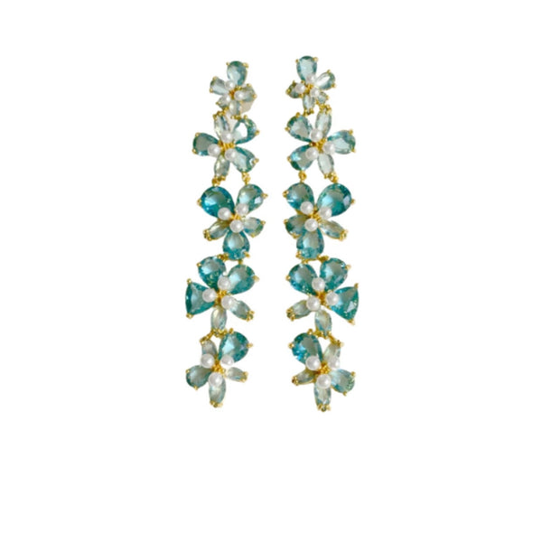Nicola Bathie Mayfair Blue Floral Drop Earrings