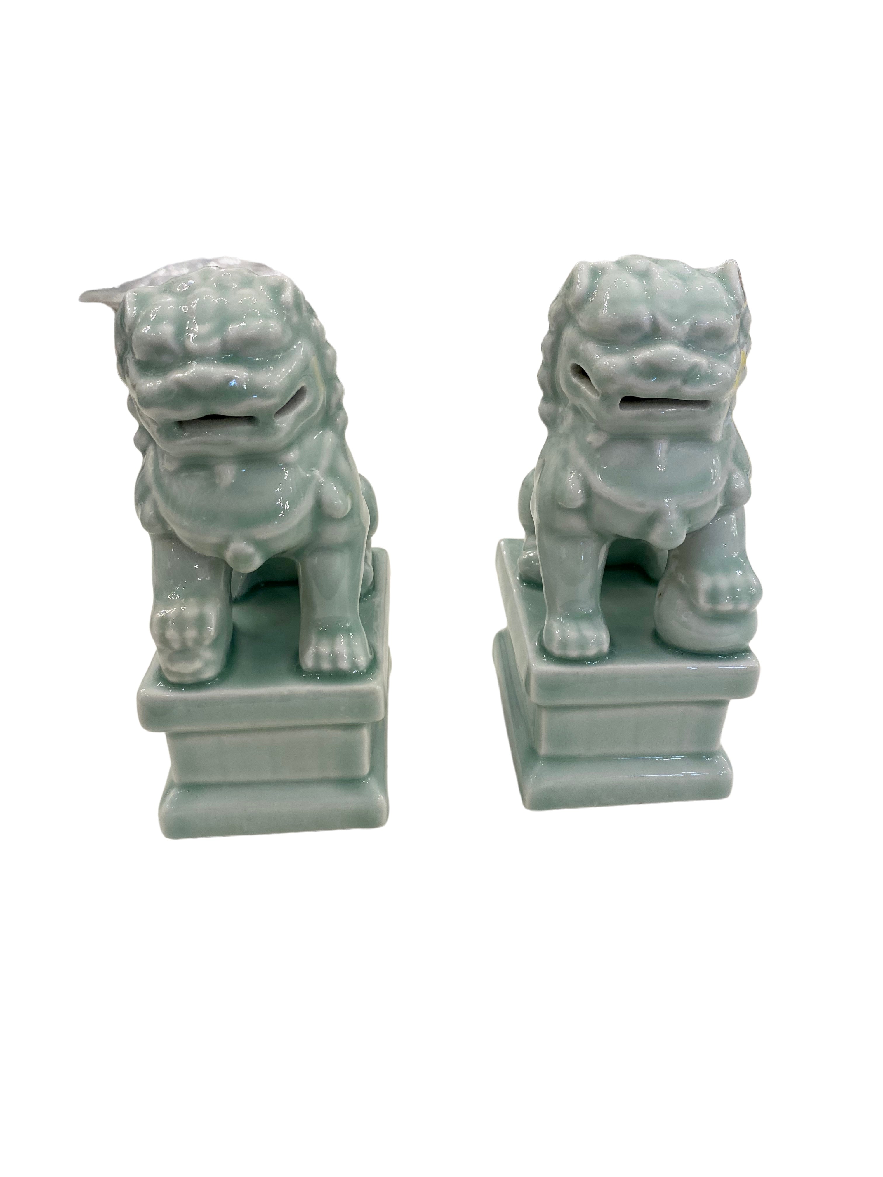 Mini Celedon Foo Dogs, set of 2