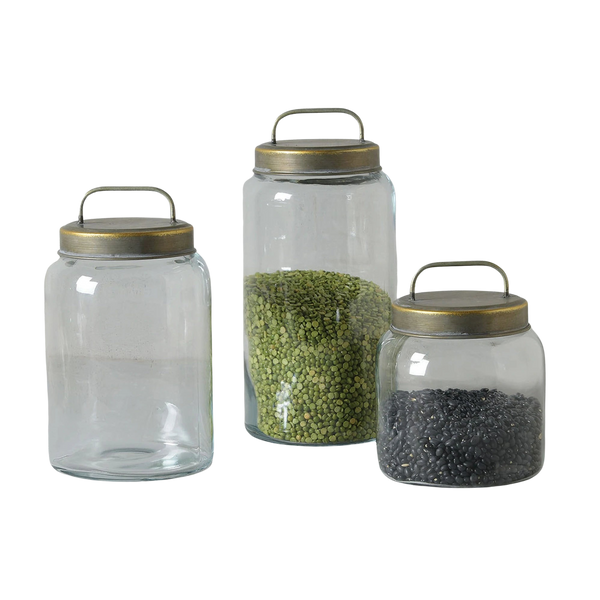 Glass Jar with Aged Brass Lid, assorted sizes