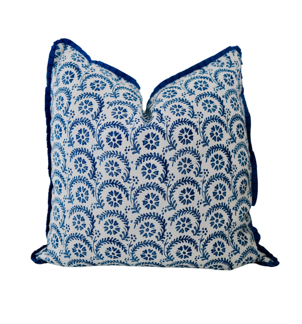River Blue Flower Pillow Cover