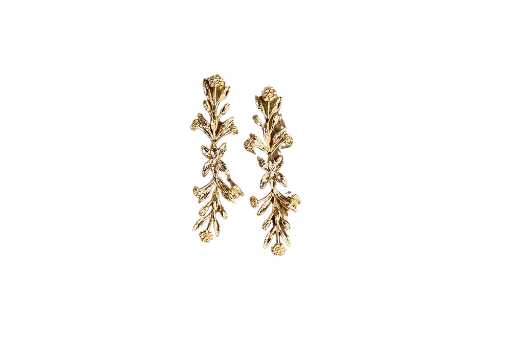 Nicola Bathie Hammered Linear Vine Gold Earrings